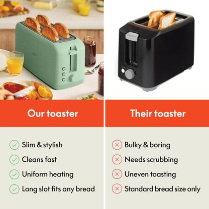 bella 4 Slice Slim Toaster, Fits-anywhere™ Kitchenware, 6 Setting Shade Control with Reheat & Cancel Buttons, Fits Sourdough, 10” Long Slot, Anti Jam & Auto Shutoff, 900 Watt, Seaglass - color: Sea Glass, size: 4 Slice