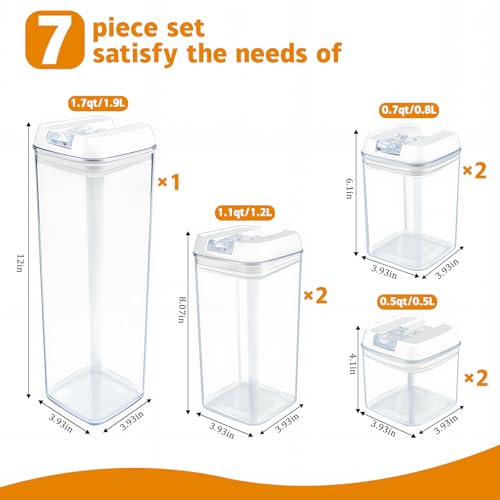 7-Piece Set of Airtight Food Storage Containers with Lids—Plastic Kitchen and Pantry Storage Jars, Ideal for Grains; BPA-Free Kitchen Storage Jars
