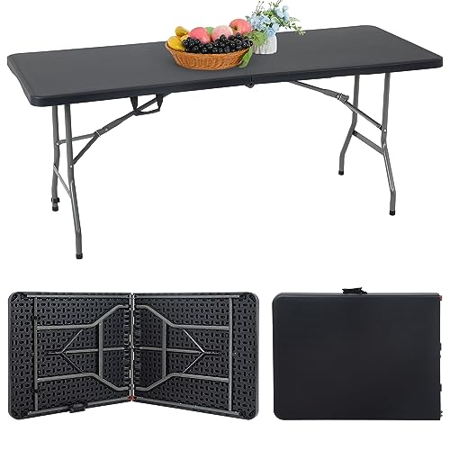 FDW Folding Half Portable Foldable Table for Parties Backyard Events (White, 6 FT 70 * 29) (Black, 6 FT) - color: Black, size: 6 FT