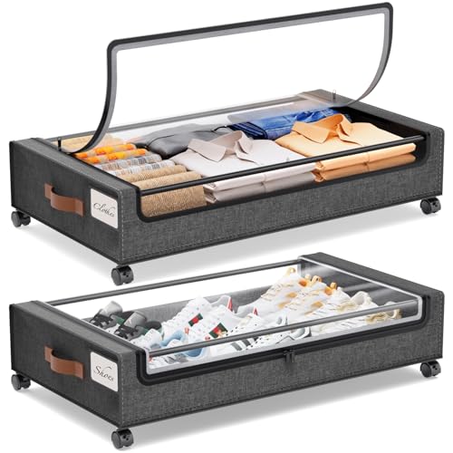 Yecaye Under Bed Storage with Wheels, 2Pack Under Bed Storage Containers, Underbed Shoe Storage Organizer, Rolling Under Bed Metal Drawers for Clothes, Blankets(30.71 x 16.93 x 6.69 in) - color: Grey, size: Large(2pack)