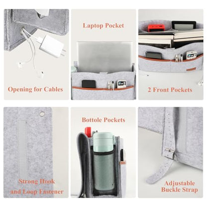 Surblue Bedside Caddy Felt Bed Storage Organizer Hanging Bag with Tissue Box and Water Bottle Pocket for Mattress, Sofa, Bunk Bed, Light Gray - color: Light Gray