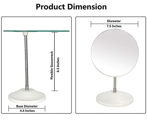 YEAKE Adjustable Flexible Gooseneck Makeup Mirror,360°Rotation Folding Portable Desk Vanity Mirror with Stand Shower Shaving Cosmetic Mirror Round Large - style: 7.5 Inch Diameter(Large Round)