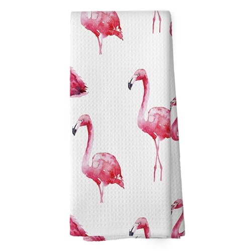 Flamingo Kitchen Towels - Tropical Bird Lover Dish Towels Gifts for Women Men, Summer Flamingo Decorative Absorbent Dishcloths Hand Towel for Cooking Baking Kitchen Decor 16x24 Inches - color: Summer-8