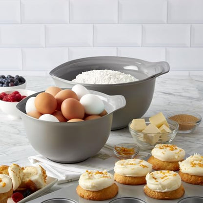 KitchenAid Universal Nesting Plastic Mixing Bowls, Set Of 3, 2.5 quart, 3.5 quart, 4.5 quart, Non Slip Base with Easy Pour Spout to Reduce Mess, Dishwasher Safe, Gray - color: Gray, size: Set of 3