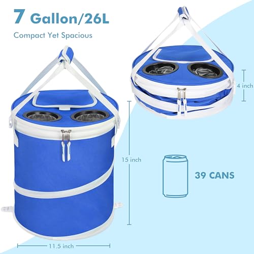 Tirrinia Large Pop-Up Golf Cooler Bag- Insulated Collapsible Cooler with Flat Drink Table for Golf Cart, Lightweight and Portable Ice Beach Cooler for Travel, Fishing, Picnics, Hiking, Camping