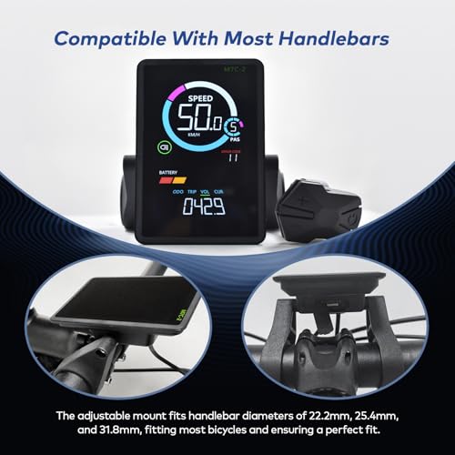 Ebike Display, UART No. 2 Protocol, 24V-60V ABS Colorful Cycling Computer with Charging Port for Mobile Devices, Vertical Ebike LCD Display to Enrich Cycling Journey