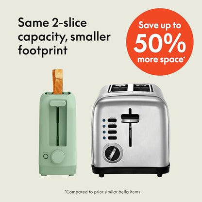 bella 2 Slice Slim Toaster, Fits-anywhere™ Kitchenware, 6 Setting Shade Control with Reheat & Cancel Buttons, Fits Sourdough, 10” Long Slot, Anti Jam & Auto Shutoff, 900 Watt, Seaglass - color: Sea Glass, size: 2 Slice