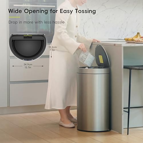 EKO Mirage Semi-Round Motion Sensor Trash Can, 47 Liter / 12.4 Gallon Automatic Large Kitchen Trash Can with Deodorizer Compartment, Removable Lid and Bucket, Matte Stainless Steel - size: Mirage 47L - Stainless Steel