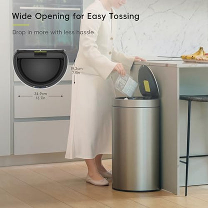 EKO Mirage Semi-Round Motion Sensor Trash Can, 47 Liter / 12.4 Gallon Automatic Large Kitchen Trash Can with Deodorizer Compartment, Removable Lid and Bucket, Matte Stainless Steel - size: Mirage 47L - Stainless Steel