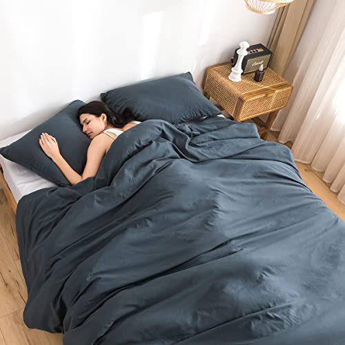 COTTEBED Silky Soft Queen Size Comforter Sets 3 Pieces Blanket Down Comforter with Pillowshams, Lightweight All Season, Washed Polycotton Microfiber for Full Queen Sized Bed, Dark Dusty Blue Grey - color: Dark Dusty Blue Grey, size: Full/Queen(Comforter S