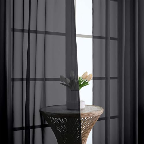 OWENIE Sheer Black Curtains, Sheer Curtains 63 inch Length 2 Panels Set, Rod Pocket Voile Fimly Sheer Drapes for Living Room Bedroom, 2pcs, Black, Each 59" W x 63" L - color: Black, size: 59"W x 63"L (Pack of 2)
