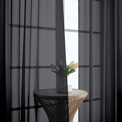 OWENIE Sheer Curtains 84 Inches Long 2 Panels Set, Black Sheer Curtain for Living Room Bedroom, Modern Filmy Rod Pocket Curtains Drapes, 2 Pcs, Each 59 W x 84L, Black - color: Black, size: 59"W x 84"L (Pack of 2)