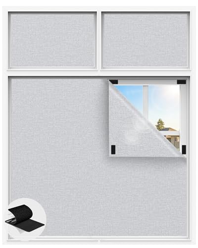 Linen Blackout Curtains for Bedroom, 100" x 58" Portable Black Out Blinds with 20 Sets Hooks & Loops Strips for 100% Blackout Window Film, Temporary Black-Out Shades for Windows Cover Travel RV- Gray - color: Gray, size: 58"W x 100"H