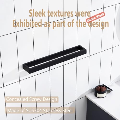 KOKOSIRI Towel Bar Matte Black Bath Towel Holder 16-Inch Kitchen Rack Stainless Steel for Bathroom Hardware Wall Mounted, 1 Pack B4008BK-L16 - color: Matte Black, size: 16-Inch