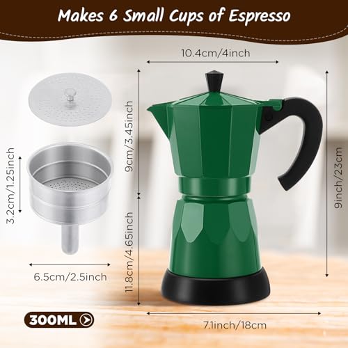 Coffee Pot 6 Cup Electric Espresso Coffee Maker Italian Moka Maker 300ml Portable Aluminum Espresso Machine Cafetera Moka Pot with Detachable Base, Gift for Home Travel(Dark Green) - color: Dark Green