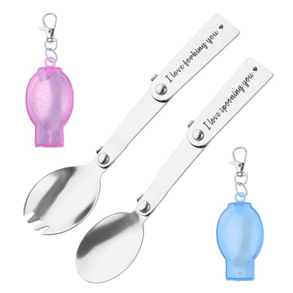 Portable Folding Spoon and Fork Set I Love Forking Sponning You Portable Utensils Husband Wife I Love You Gifts for Women Men Travel Outdoors Camping Picnic Fork and Spoon 2 PCS