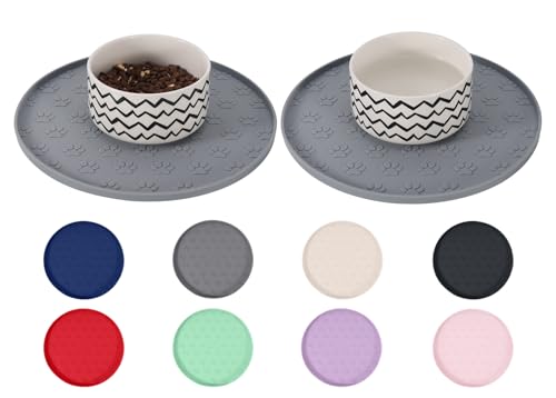 Comtim Waterproof Dog Food Mat - 2 Pack Silicone Pet Food Mat Dog Food Bowl Mats Cat Water Mats Eating Tray, Non-Slip Pet Placemat with Lip for Messy Drinkers to Protect Floor,Light Grey 11" - color: Light Grey