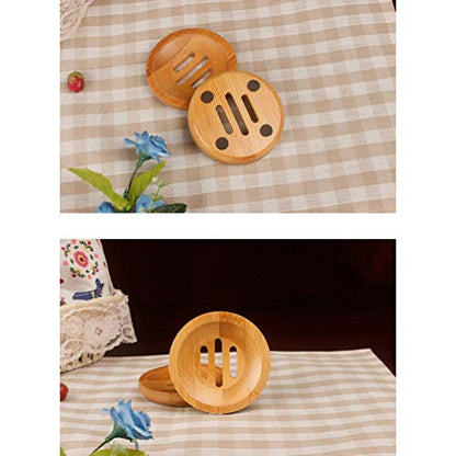 2pcs Bamboo Soap Dish Soap Tray,Round Bath Holder Bamboo Dish for Shower Wood Holder Saver Container Bathroom Storage Case for Bathroom Toilet Kitchen Hotel