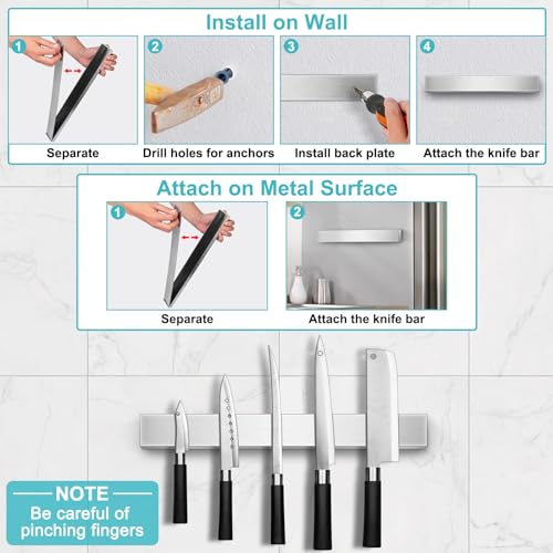 Knife Magnetic Strip, Magnetic Knife Holder for Wall Mount Fridge Refrigerator Knife Magnet Bar Knife Rack RV Kitchen Utensil Holder Metal Kitchen Tool Holder Knife Block RV Accessories 14 Inch - size: 14 inches