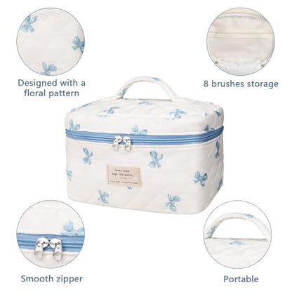 Gosect Large Makeup Bag, Cute Cosmetic Bag for Women Girls, Floral Coquette Aesthetic Toiletry Bag, Travel Make Up Organizer Bag (White Blue Butterfly Flower) - color: 080White Blue Butterfly Flower