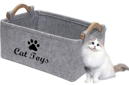 CozyCove Felt pet Toy Box Collapsible Pet Supplies Storage Basket cat toy box storage basket chest organizer，Fabric Storage Bin for Organizing Pet Toys, Blankets, Leashes, and Food grey pet Toy Box