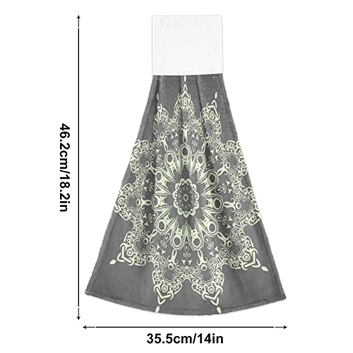 Vnurnrn Hand Towels for Kitchen 2 Pcs Hanging Kitchen Towels Set，Soft Absorbent Tea Bar Dish Cloths Bath Towel for Bathroom Laundry Room (Elegant Mandala) - color: Elegant Mandala
