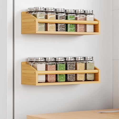 Mystozer 2 Pack Magnetic Spick Rack for Refrigerator, Fridge Organizer Shelf Kitchen Appliances Kitchen Essentials Kitchen Organization Kitchen Storage Kitchen Essentials(Bamboo Wood) - color: Wood, size: 2 Pack - Standard