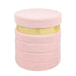 Round Ottoman with Storage, Foldable Vanity Stool with Soft Padded, Boucle Foot Stool for Dorm Room, Living Room and Bedroom, Pink