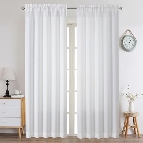 Chyhomenyc White Curtains 96 Inch Length 2 Panels Set, Faux Linen Textured Semi Light Filtering Soft Airy Farmhouse Window Curtain Drapes for Living Room Bedroom, 50Wx96L - color: White, size: 50"W x 96"L (Pack of 2)