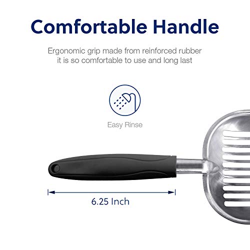 WePet Cat Litter Scoop, Aluminum Alloy Sifter, Kitty Metal Scooper, Deep Shovel, Long Handle, Poop Sifting, Kitten Pooper Lifter, Durable, Heavy Duty, for Litter Box - color: FLAT Aluminum \ #06 Black Handle, size: Large