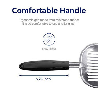WePet Cat Litter Scoop, Aluminum Alloy Sifter, Kitty Metal Scooper, Deep Shovel, Long Handle, Poop Sifting, Kitten Pooper Lifter, Durable, Heavy Duty, for Litter Box - color: FLAT Aluminum \ #06 Black Handle, size: Large