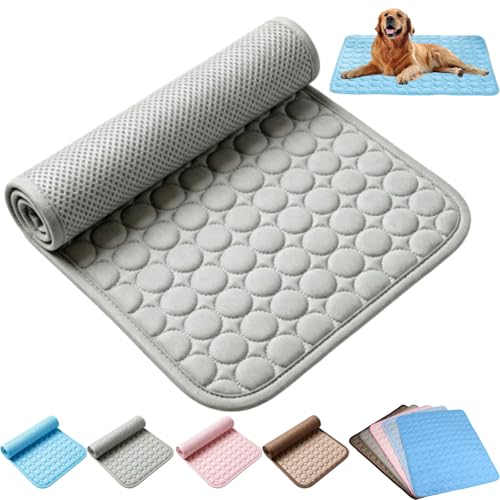 Dog Cooling Mat, Self Cooling Dog Mat Pet Pad, Protect Your Dogs from Overheating with Continuous Heat Conduction, Washable Portable Foldables for Large & Small Pet (Gray, Medium)