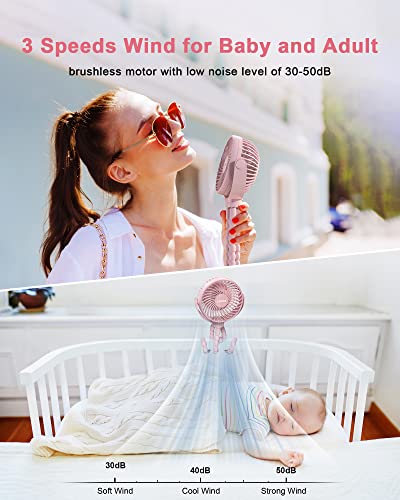 Coohea Stroller Fan Clip on for Baby, 4000mAh Rechargeable Battery Operated, Flexible Tripod, 3 Wind Speed, 360° Rotatable, Small Portable Fan for Car Seat Crib Backseat Beach Travel Camping, Pink - color: Pink