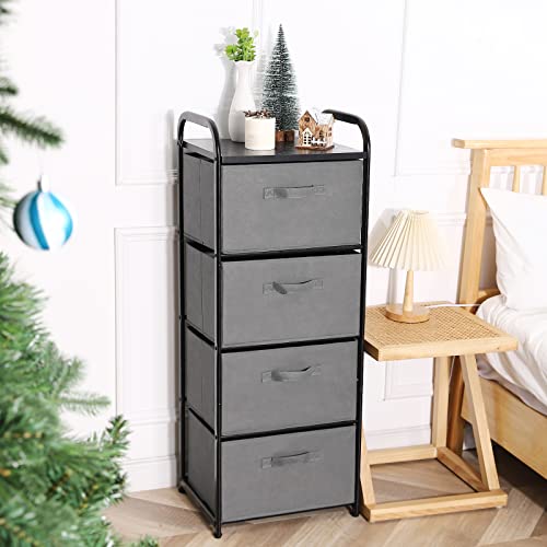 MAX Houser 4 Drawer Fabric Dresser Tall Storage Tower, Dresser Chest with Wood Top, Vertical Nightstand Side Organizer Unit with Metal Frame for Closets Bedroom Nursery Room Hallway(Leaden) | , Dresser Chest with Wood Top, Vertical Nightstand Side Organiz