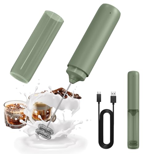CIRCLE JOY Rechargeable Milk Frother Hanheld, Dual Ring Electric Coffee Frother, Portable Hand Frother Wand Drink Mixer for Matcha Lattes Cappuccino, Kitchen Gifts, Green - color: Storage Cover/Green, size: Rechargeable