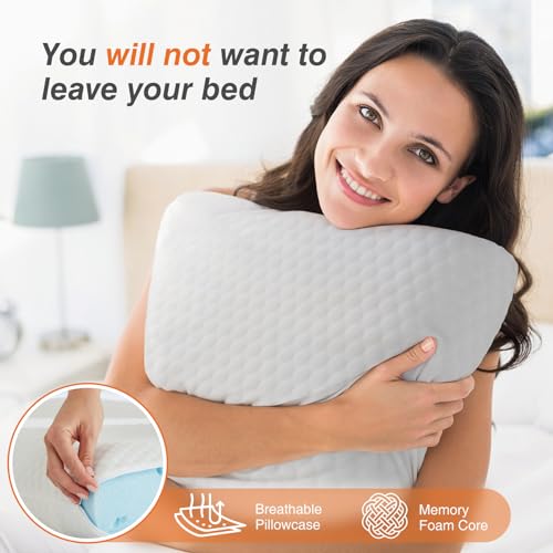 DUMOS Memory Foam Pillows for Sleeping 2 Pack, Bed Pillows for Adults with Washable Cover and Breathable Mesh, Gel Cooling Pillow for Back and Side Sleeper Support, White - size: Standard Size 2 Pack