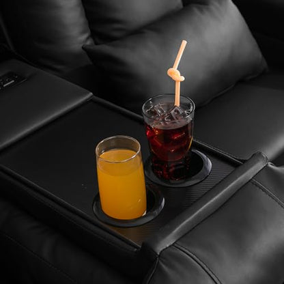 URRED Power Loveseat Recliner Sofa with Massage and Heat, Wall Hugger Reclining Loveseat with Console, RV Couch Home Theater Seating with LED Lights for Living Room (Black, 67" - 2 Seats) - color: Black, size: 67" - 2 Seats