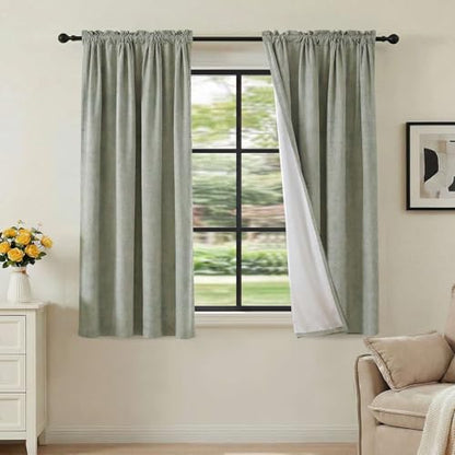 H.VERSAILTEX Linen Look 100% Blackout Curtains 45 Inches Long for Bedroom Full Light Blocking Rod Pocket 42 Inches Wide Linen Textured Thick Window Curtain Drapes with White Backing, Sage, 2 Panels - color: Sage, size: 42"W x 45"L (Pack of 2)