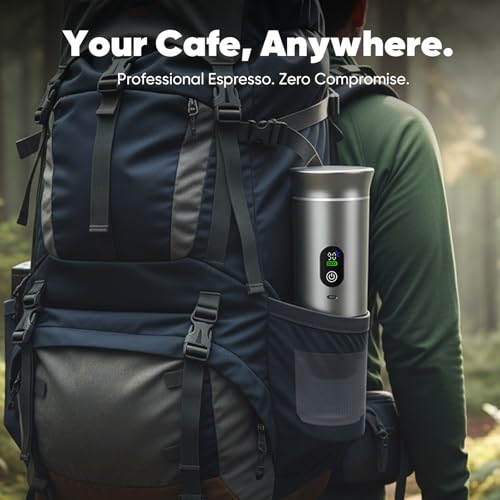 Portable 3-in-1 Espresso Coffee Maker, Self-Heating & Rechargeable with Smart Display — Works with Ground Coffee, Small & Large Capsules; Travel & Camping Mini Machine, 20-Bar Extraction, 80 ml Cup