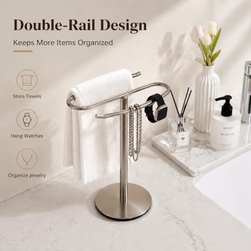 Brushed Nickel Hand Towel Holder Stand,13 Inch Free-Standing Towel Rack, SUS304 Stainless Steel Towel Bar Rack Stand, Tower Bar for Bathroom Kitchen Vanity Countertop… - color: Brushed Nickel