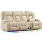 TUNYI Power Loveseat Recliner Sofa with Massage & Heat Home Theater Seating with Console RV Recliner Loveseat Sofa with USB/Storage/Side Pocket/LED Light/Speaker (Beige, 3 Seat with Console) - color: Beige, size: 3 Seat with console