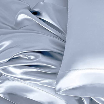 Homiest 3pcs Satin Sheets Set Luxury Silky Satin Bedding Set with Deep Pocket, 1 Fitted Sheet + 1 Flat Sheet + 1 Pillowcase (Twin XL Size, Baby Blue) - color: Baby Blue, size: Deep pocket - Twin XL size