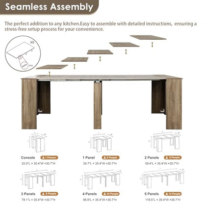 20"-118" Extendable Dining Table for 2-12 People, Modern Modular Extension Table, Space-Saving Extra Long Folding Dining Table, Multifunctional Conference Meeting Table, Oak - color: Oak, style: 20" - 118.5" (2-12 People)