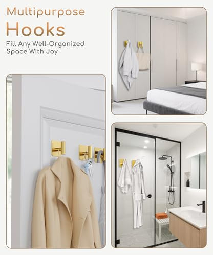 Aikzik 4 Pack Large Heavy Duty Wall Hooks - 26lb Max, Stainless Steel Adhesive Towel Hook, Shower Hooks for Hanging Towel, Coat, Robe, Wall Hook for Use in Bathroom, Kitchen and Door, Gold - color: Gold