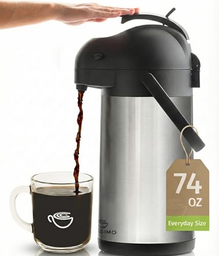 Thermal Coffee Carafe 74Oz, Keeps Drinks Hot for 12Hrs & Cold for 36Hrs, Insulated Stainless Steel Coffee Carafe for Hot Drinks, Easy One-Handed Dispensing for Office, Home, Party, Durable Tea Flask - color: Silver, size: 74 Ounces
