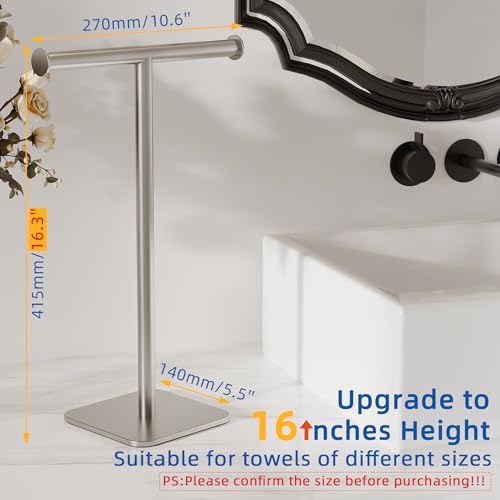 RUACQ Hand Towel Stand, 16" T-Shape Hand Towel Holder Stand for Bathroom, Kitchen and Countertop Towel Holder 304 Stainless Steel Hand Towel Rack with Weighted Base (Brushed Nickel) - color: Brushed Nickel, size: Tall - 16''