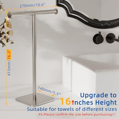 RUACQ Hand Towel Stand, 16" T-Shape Hand Towel Holder Stand for Bathroom, Kitchen and Countertop Towel Holder 304 Stainless Steel Hand Towel Rack with Weighted Base (Brushed Nickel) - color: Brushed Nickel, size: Tall - 16''