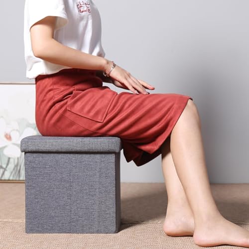 B FSOBEIIALEO Storage Ottoman Cube, Storage Chest Folding Foot Rest Seat, Linen Grey 12.6"X12.6"X12.6" (2 Pack) - color: Grey