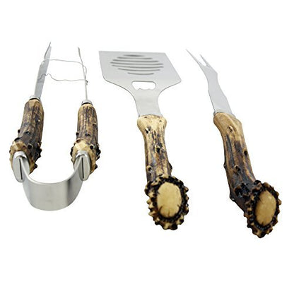 Pine Ridge Antler Handle Grilling Set for BBQ Outdoors Style Cooking and Grill, 3 Piece