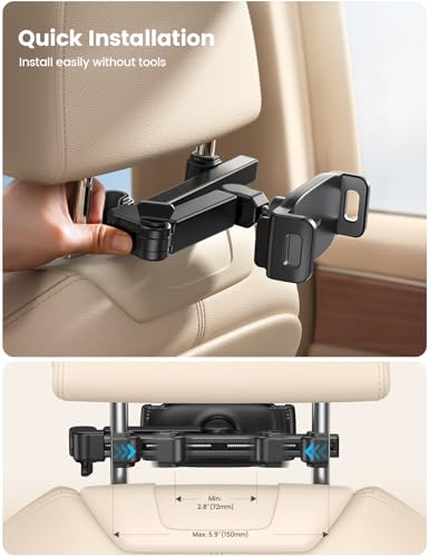 Lamicall Car Headrest Tablet Holder - [3 in 1 Extension Arm] Adjustable Tablet Car Mount for Back Seat, Gifts Road Trip Essentials for Kids, for 4.7-11" Devices, iPad Pro Air Mini, Galaxy, Fire HD - color: Black